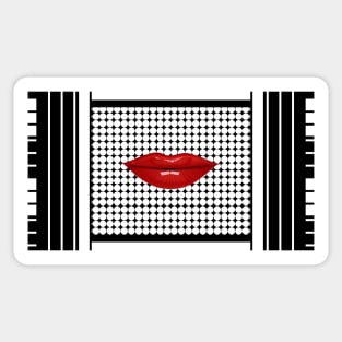 Lips , Polka , Kiss , Geometrical , Illusion , black and white Sticker